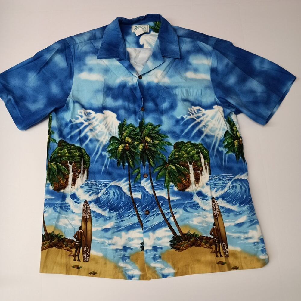 Kole Kole Hawaiian Shirts Men's L Large Polynesian Surfer Palms‎ Button Up